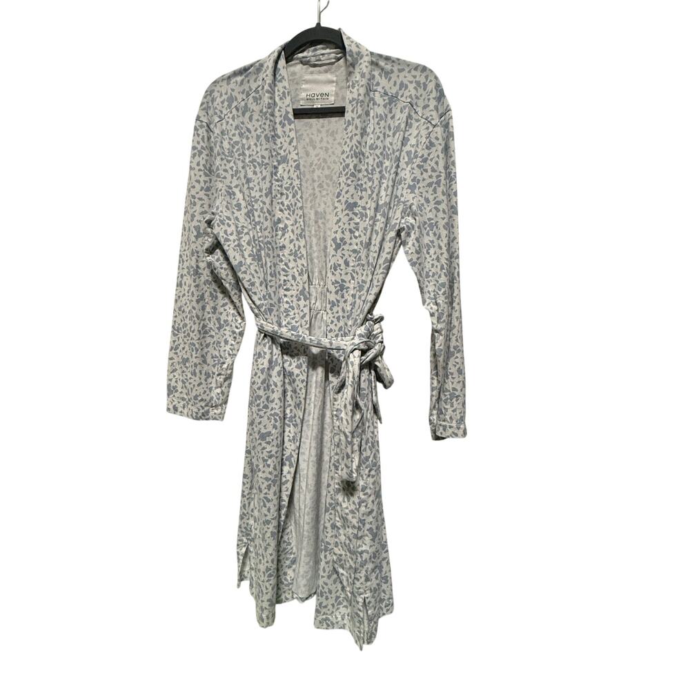 Haven Well Within Robe Women's Medium Organic Cotton Printed White Blue
